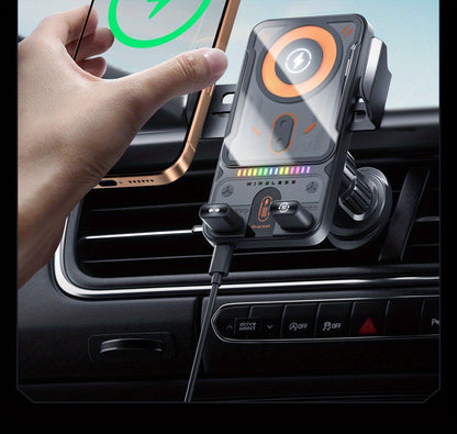Car Wireless Charger 15W Auto-Align Smart Sensor FOD Detection Auto-Sensing Infrared Clamp 4mm Case Friendly Rotating Air Vent Mount for iPhone 17 16 15 14 Pro Max, Samsung Galaxy S24 S23 & All Qi Devices – Wired Backup Included