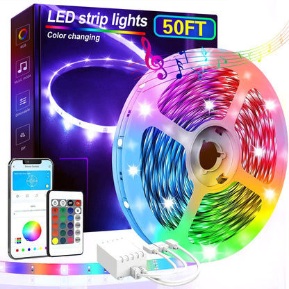 RGB Smart IC LED Strip Light Kit, 25ft to 200ft with App, Handheld Remote, Music Mode and Five Length Options