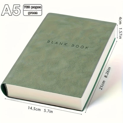A5 Blank-Page Notebook with Seven Hundred Sixty Pages in Green, Blue, Pink or Black Covers