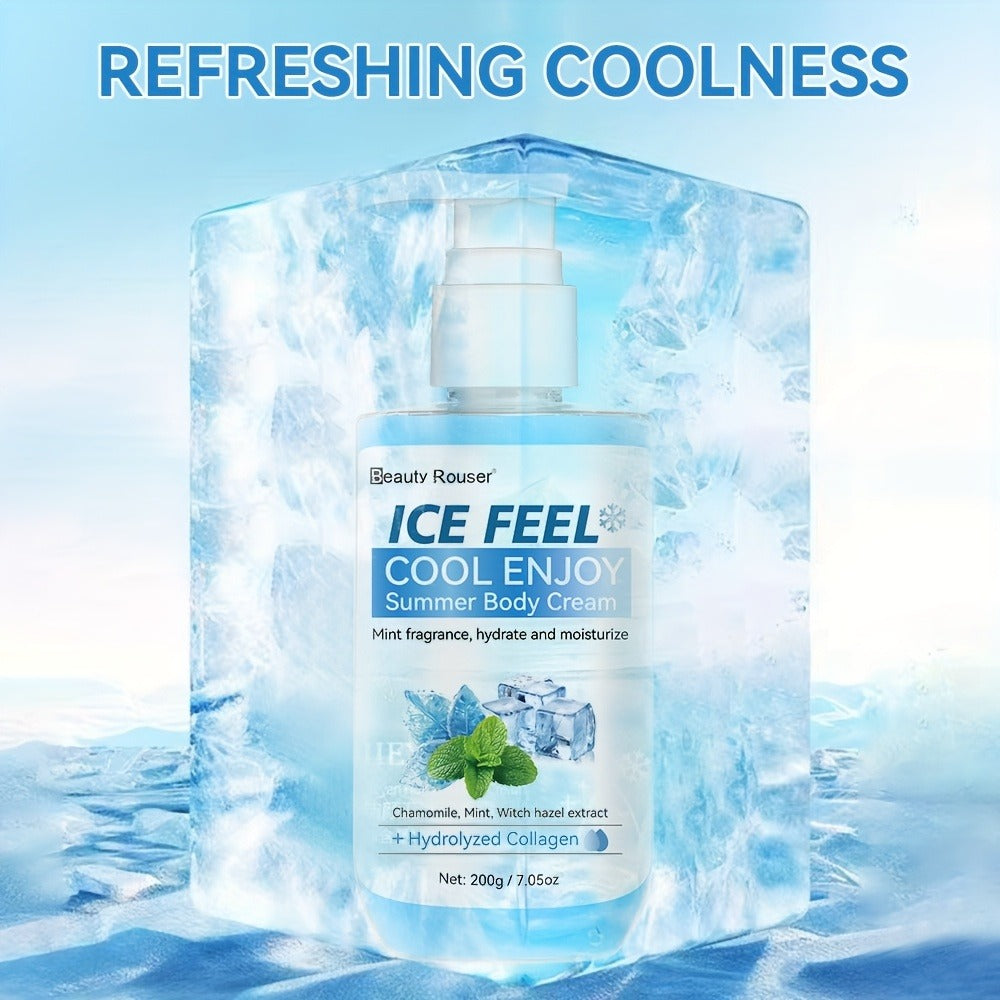 Mint Extract & Hydrolyzed Collagen Cooling Body Cream - Refreshing Hydrating Moisturizer for Dry Rough Skin, Non-Greasy Lightweight Hypoallergenic Formula, All Skin Types, Unisex Daily Use
