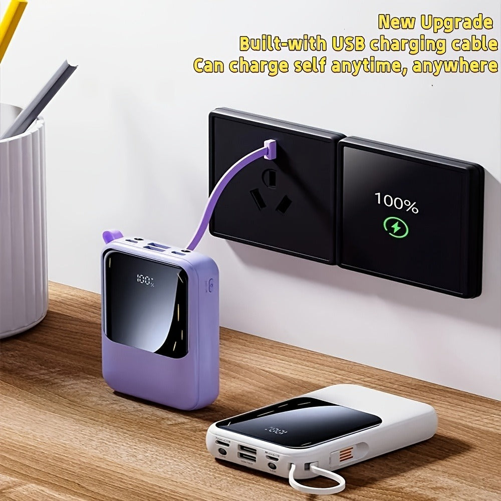 Power Bank 10000mAh Mini with Built-In Cable Set, 5W/15W/22.5W Options, Display and LED Light