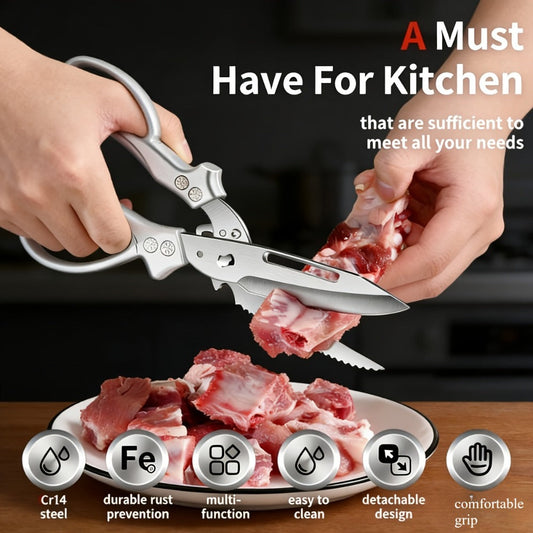 Kitchen Scissors Heavy Duty Stainless Steel | 3CR Multipurpose Cooking Shears for Chicken Bone Meat Vegetables Fruits Herbs with Seat Belt Lock Labor-Saving Handle