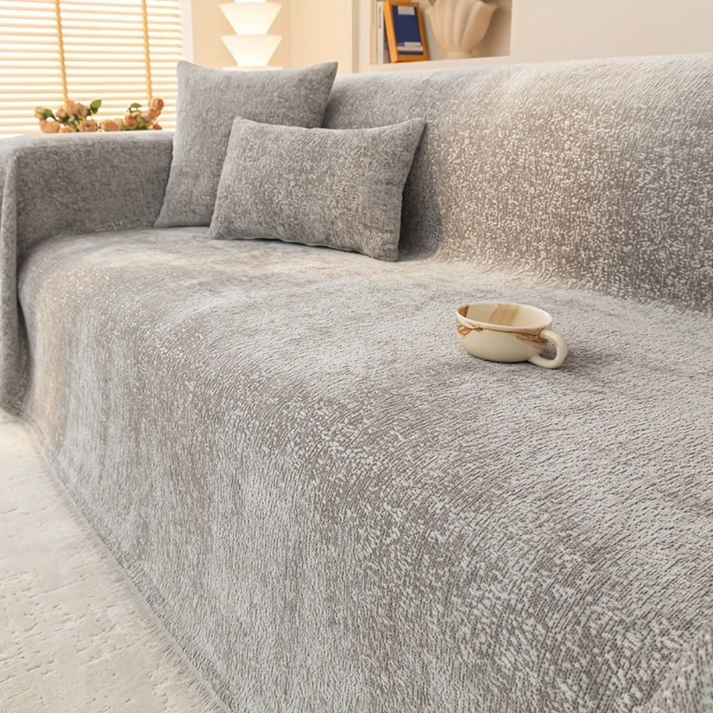 Sofa Cover 300 GSM Solid Chenille Throw with Fringe in Four Colors and Sizes from Single Seat to 71 x 150 Inches