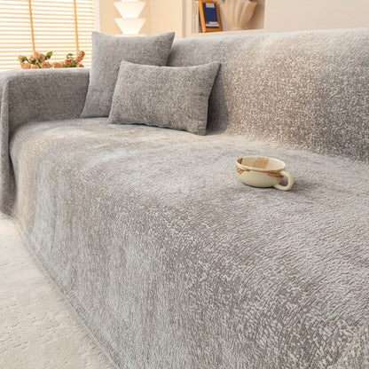 Sofa Cover 300 GSM Solid Chenille Throw with Fringe in Four Colors and Sizes from Single Seat to 71 x 150 Inches