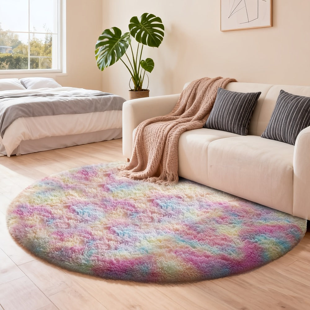 Round Shaggy Area Rug in Seven Solid or Tie-Dye Colors with 4 x 4-Foot to 8 x 8-Foot Sizes