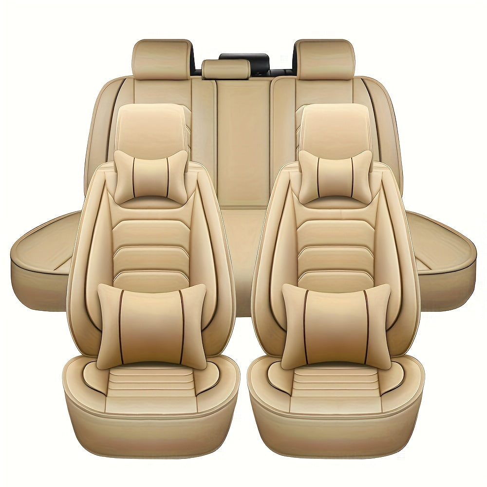 Car Seat Covers 5-Seat Faux Leather Set with Foam Padding and Optional Matching Pillow Pieces