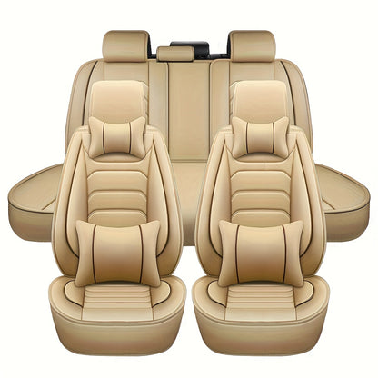 Car Seat Covers 5-Seat Faux Leather Set with Foam Padding and Optional Matching Pillow Pieces