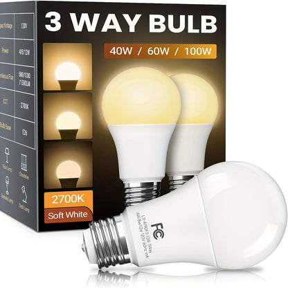 Three-Way A19 LED Light Bulbs with E26 Base and 1500 Lumens in 2700 K or 5000 K, Two or Four Packs