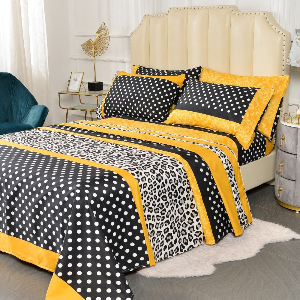Microfiber Bed Sheet Set 4/6 Pcs – Soft Breathable Patchwork Printed Bedding with Deep Pocket Fitted Sheet, Wrinkle-Resistant Easy Care – Twin, Full, Queen, King Sizes Available