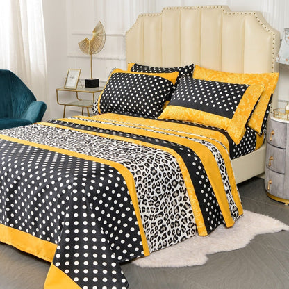 Microfiber Bed Sheet Set 4/6 Pcs – Soft Breathable Patchwork Printed Bedding with Deep Pocket Fitted Sheet, Wrinkle-Resistant Easy Care – Twin, Full, Queen, King Sizes Available