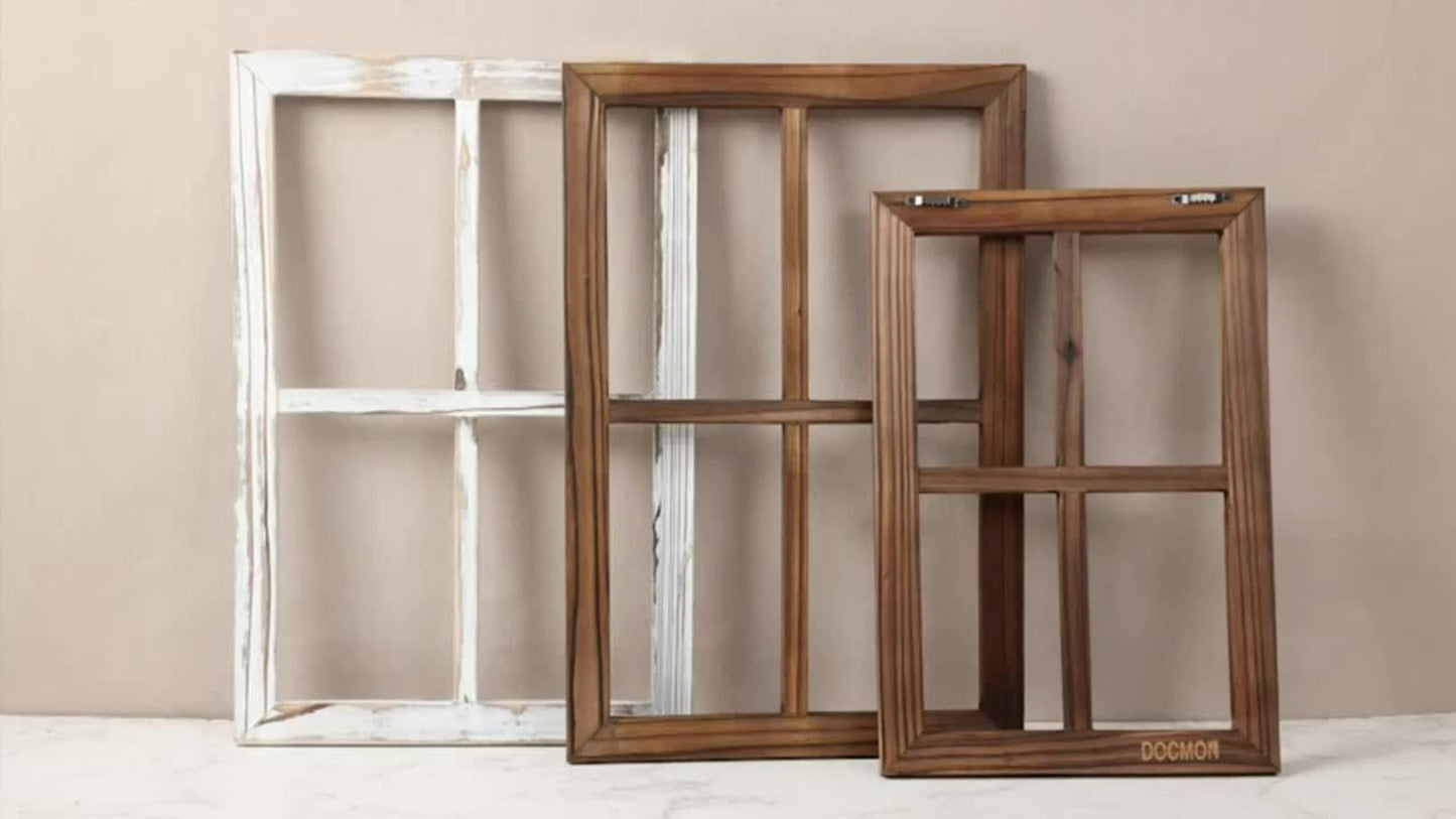Distressed Wood Window Frame Wall Decor, Two-Piece Set in Rectangular or Arched Styles without Glass