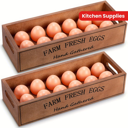 Two-Piece Farmhouse Wooden Egg Holder Rack Set with Handles and Space for Twenty-Four Eggs Each