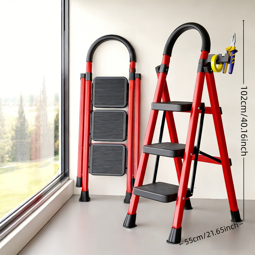 Folding Step Stool Ladder 500lbs Heavy Duty Steel with Anti-Slip Wide Treads & Handrails – Safety Lock, Portable Multi-Step Ladder for Home, Kitchen & Outdoor Use, Mini / Medium / Large