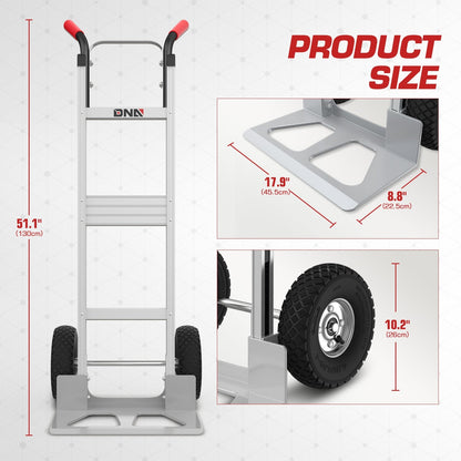 Upright Aluminum Hand Truck with Folding Toe Plate, 10-Inch Pneumatic Tires and 550 lb Load Label