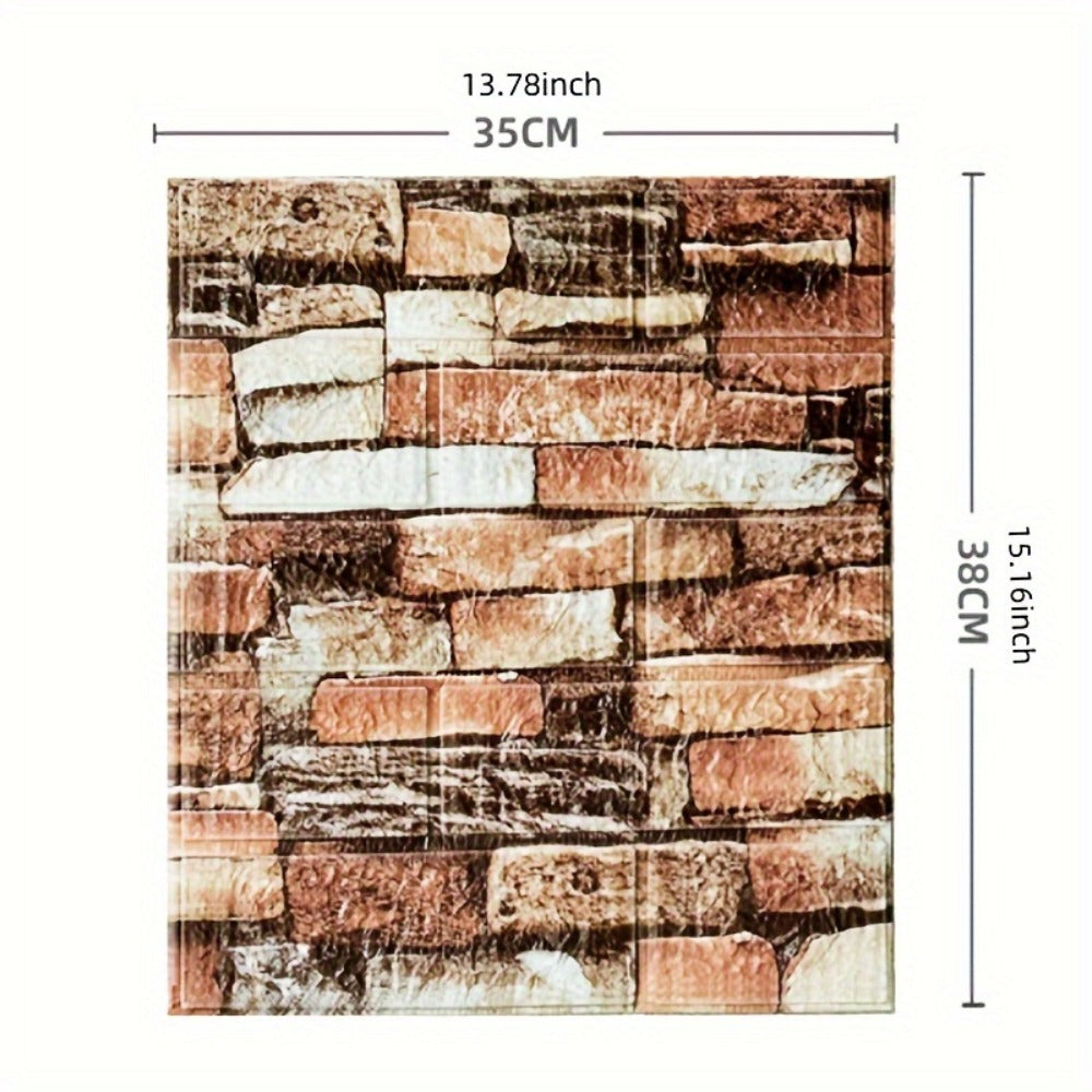 100-Piece 3D Foam Brick Wall Panel Set in Five Patterns with 13.78 x 15.16-Inch Self-Adhesive Tiles