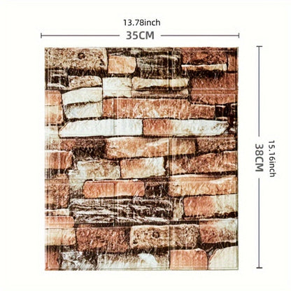 100-Piece 3D Foam Brick Wall Panel Set in Five Patterns with 13.78 x 15.16-Inch Self-Adhesive Tiles