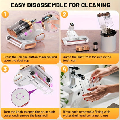 Mattress Vacuum Cleaner Handheld 16kPa Suction with UV Lamp & 80000RPM Soundwave Technology - Portable Dual Cup Bed Vacuum for Dust Mites, Allergens on Mattress, Fabric Sofa & Carpet, Purple & White