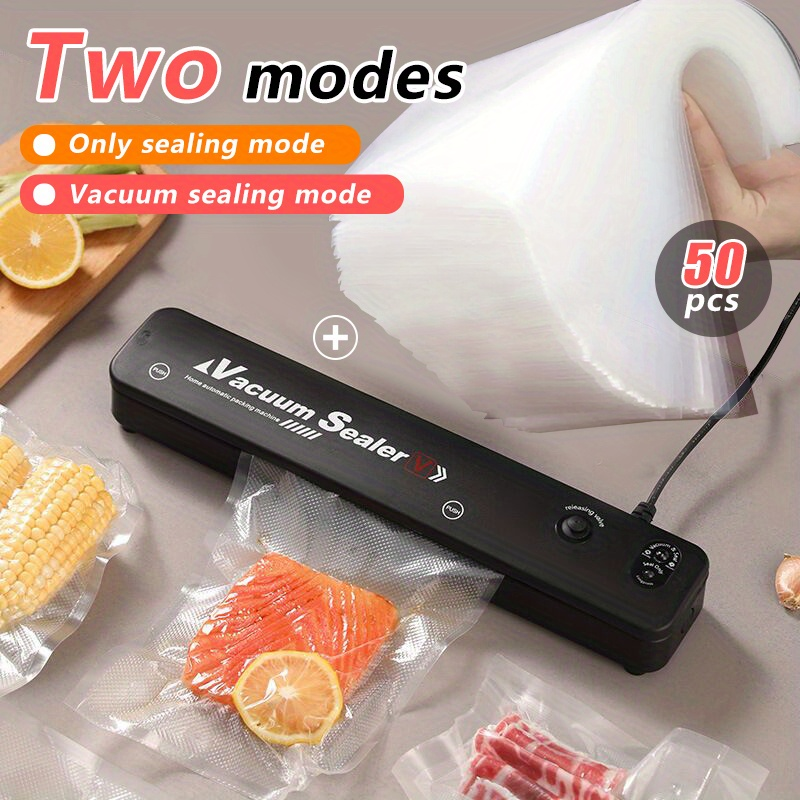 Countertop Vacuum Sealer with Vacuum-Seal and Seal-Only Modes, 50 Bags and Black or White Finish