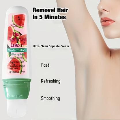 Watermelon Scent Depilatory Cream 100g with Squalane - Instant Hair Removal Semi-Permanent 3-Month Results Non-Irritating for Face Lips Armpits Legs Arms Bikini Area Women Sensitive Skin