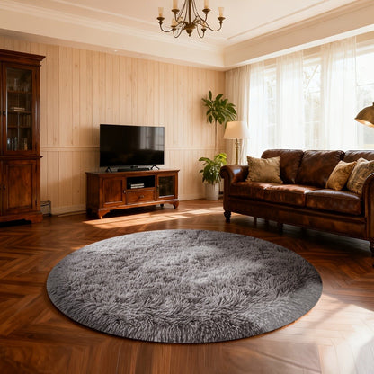 Area Rug Fluffy Faux-Fur Shag in Solid, Tie-Dye and Ombre Colors with Six Retained Room Sizes