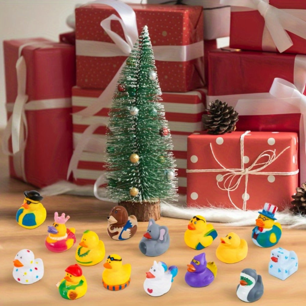 Party Favors Mini Rubber Ducks, 15-Piece Multicolor Assortment with Mesh Storage Bag and 2-Inch Size