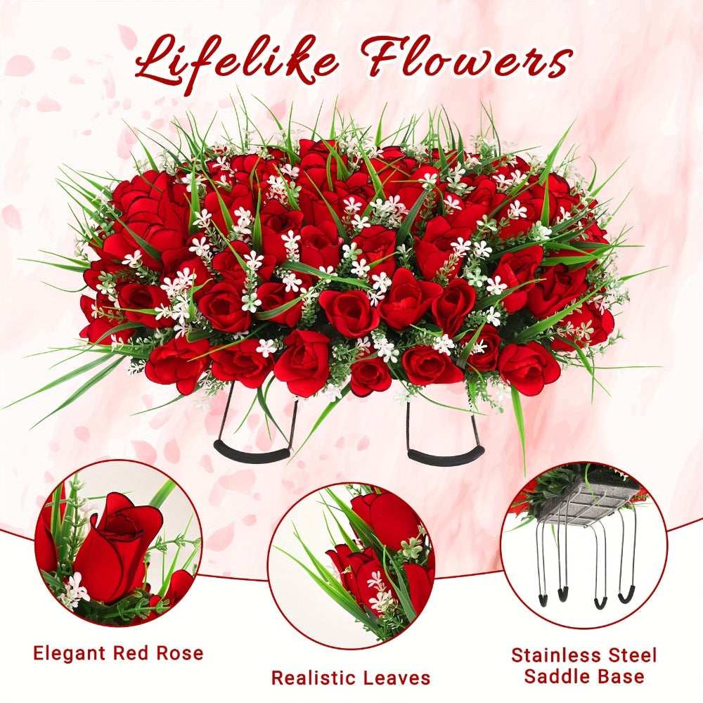 Artificial Cemetery Grave Flowers Silky Rose Bouquet Memorial Decoration