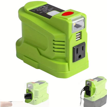 150W Power Inverter Adapter for RYOBI-Style 18V Battery Interface with AC Outlet, Dual USB and LED Light