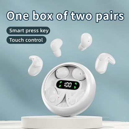 Invisible Sleep Wireless Earbuds 2 Pairs, Mini In-Ear Earphones HiFi Sound Noise Reduction Bass Touch Control Digital Display Long Battery Type-C, for Office Leisure Sport Sleep Men Women