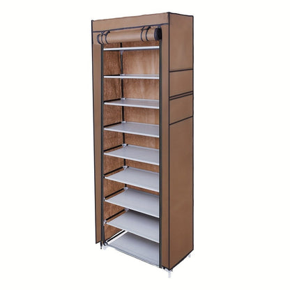 Shoe Rack with Dustproof Cover 10 Layers 9 Cubbies – Large Capacity Non-Woven Shoe Organizer for Entryway, Closet & Bedroom – Space-Saving Steel Frame Shoe Shelf, Easy Assembly