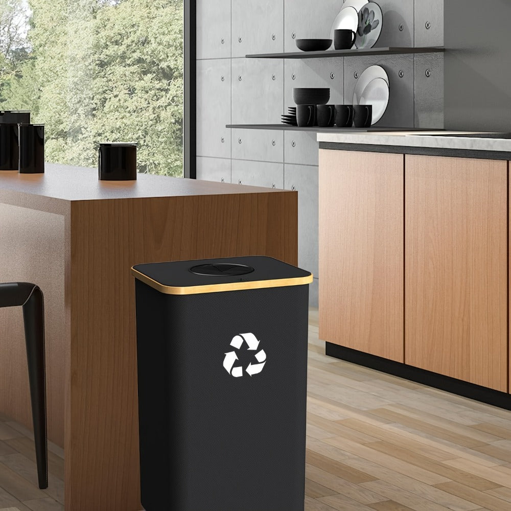 Collapsible 100L Recycling Bin with Lid and Removable Inner Bag in Black or Dark Gray for Home Sorting