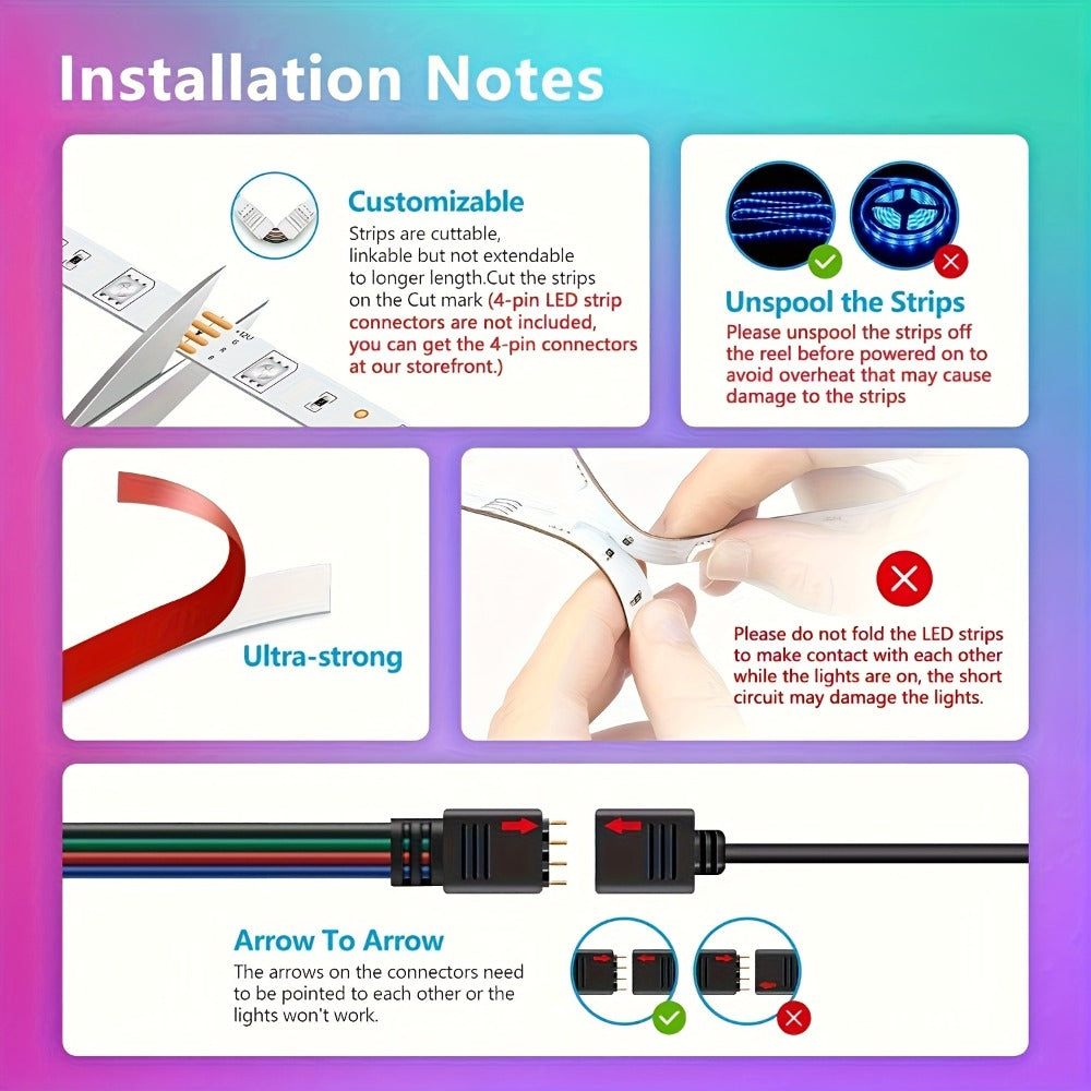 5050 RGB LED Strip Light Kit, 10m to 30m with App Control, Music Mode and 40-Key IR Remote