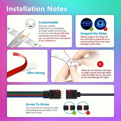 5050 RGB LED Strip Light Kit, 10m to 30m with App Control, Music Mode and 40-Key IR Remote