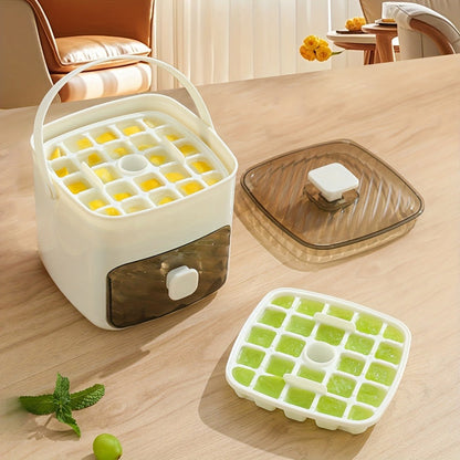 Ice Cube Tray with Lid 48 Compartment Stackable Double Layer Food Grade Plastic Ice Mold Easy Release Portable Ice Box for Beverages Coffee Tea Kitchen