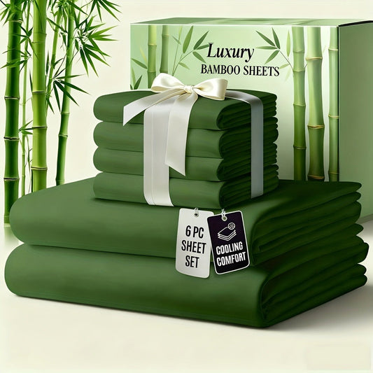 Bed Sheet Set 6-Piece Bamboo-Viscose Microfiber Blend with Twill Weave and 40–44 cm Pocket