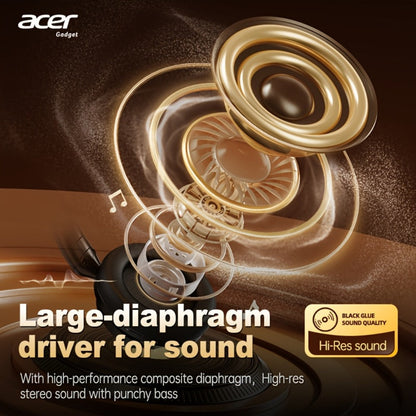 Acer OHR560 ANC Over-Ear Wireless Headphones, Full-Coverage Foldable Design HiFi Stereo HD ENC Call Noise Reduction Built-in Mic, 3.5mm Audio Cable Compatible for Work Travel Gaming Study