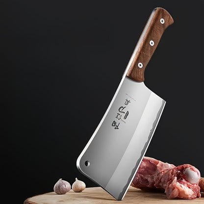 Extra-Thick 22 cm Blade Meat Cleaver with Hanging Hole, Broad Chopping Profile and Wood-Tone Handle