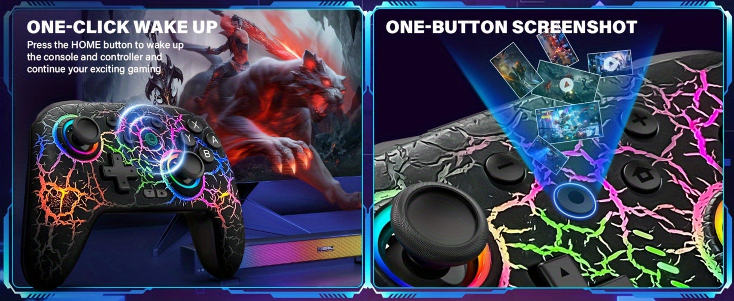 Switch Pro Controller Wireless RGB Rechargeable with 6-Axis Gyro & 10 RGB Lights, Compatible with Nintendo Switch, Switch 2, Switch Lite & Switch OLED – Wireless Remote Gamepad for Nintendo Switch