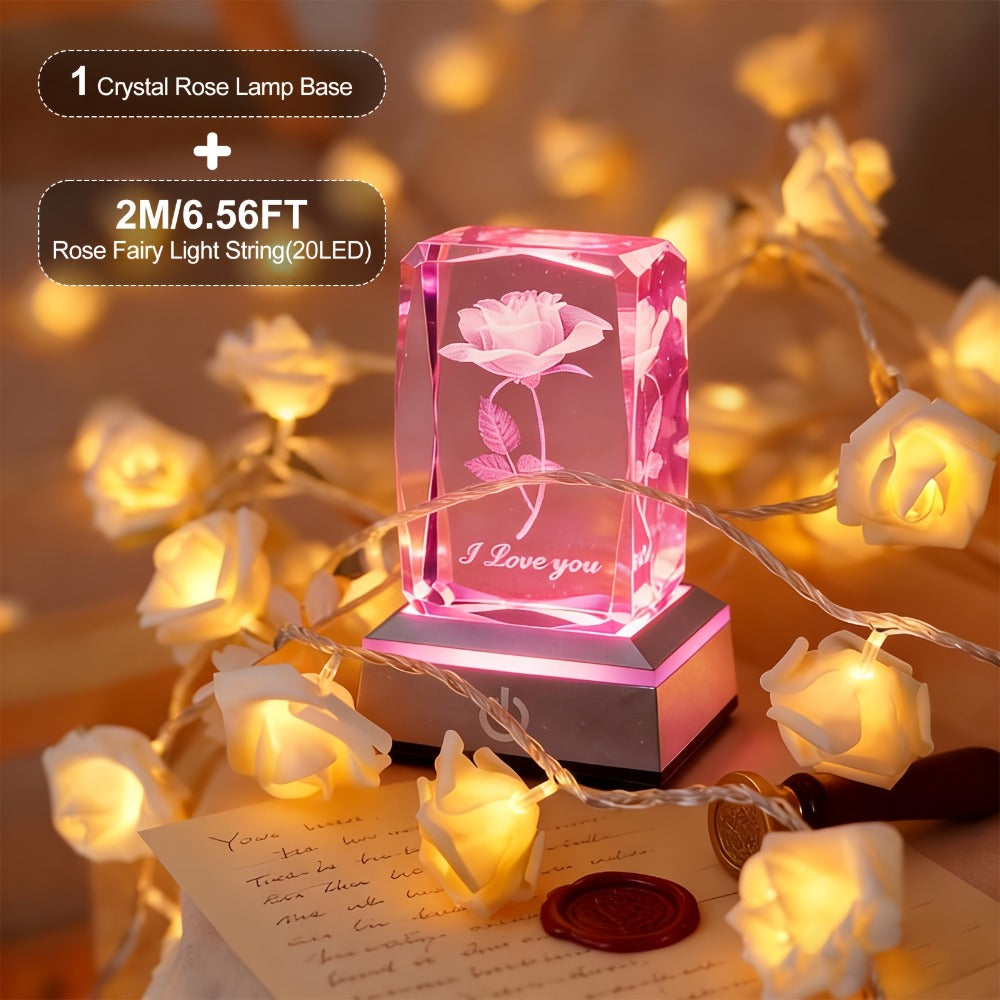 Night Light Rose Floral Acrylic Sign with Color-Changing LED Base and Four Retained Display Styles