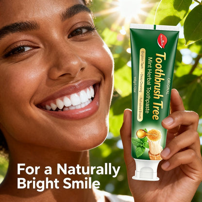 Three-Pack 100g Mint Toothpaste with Flip-Cap Tubes, Cartons and Toothbrush Tree Label Design