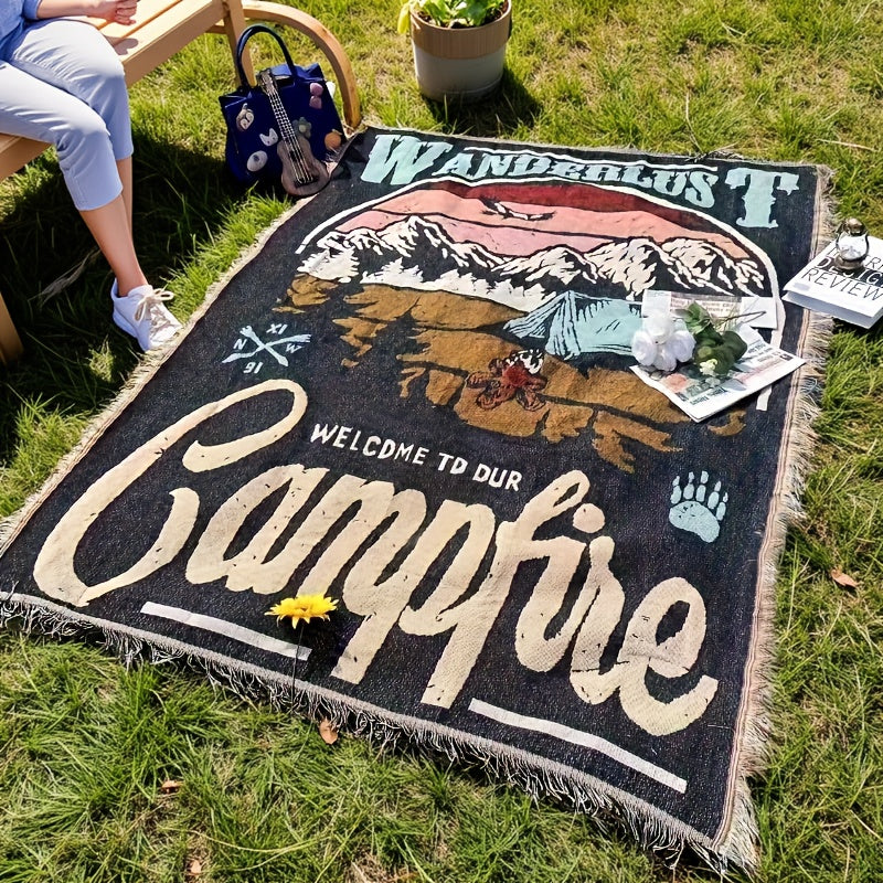 Campfire Graphic Outdoor Blanket in Five Protected Sizes from 35.43-Inch Square to 90.55 x 70.87 Inches