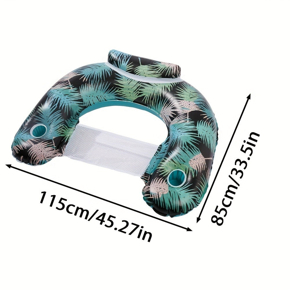 Pool Float Noodle Sling Chair Three-Pack with Mesh Center, Inflatable Side Bolsters and Cup Holder