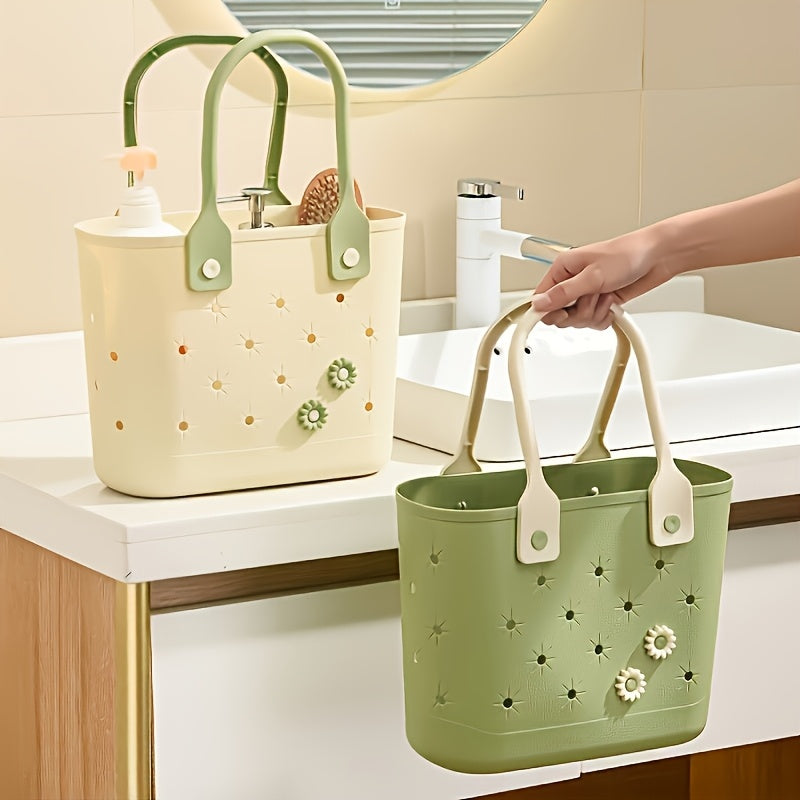 Two-Piece Rubber Floral Tote Bag Set with Soft Handles, Daisy Print and Multipurpose Storage