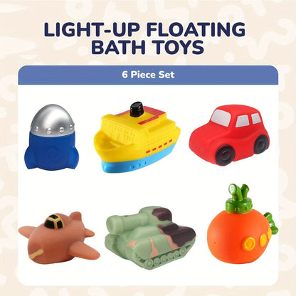Floating Vehicle Bath Toy Sets with Light-Up 6-Piece, Light-Up 8-Piece or No-Light Options