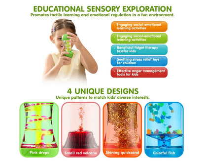 Four-Piece Visual Flow Tube Set with Glitter, Fish, Flake and Volcano Motion Designs in Four Shapes