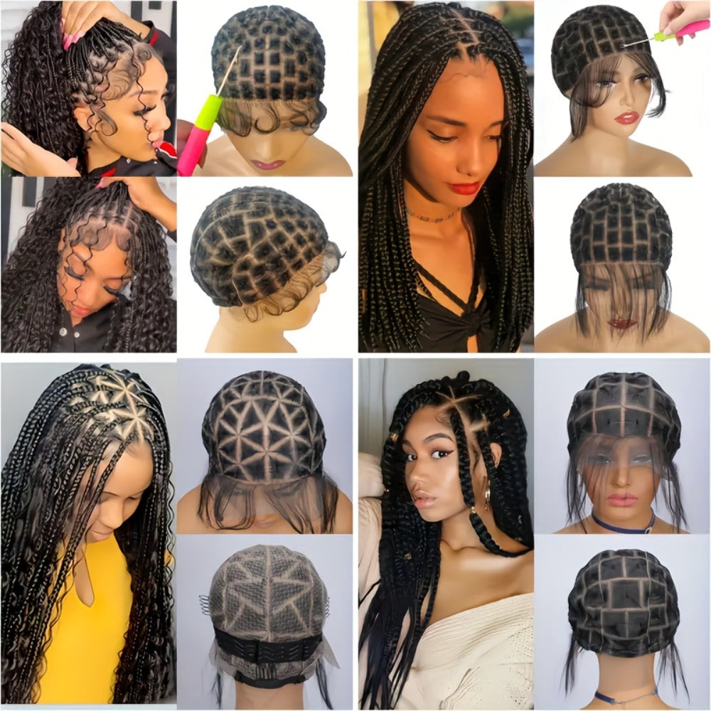 Double-Lace Crochet Wig Cap with Baby Hair and Hook Tool in 82-, 109-, 112- or 121-Section Options