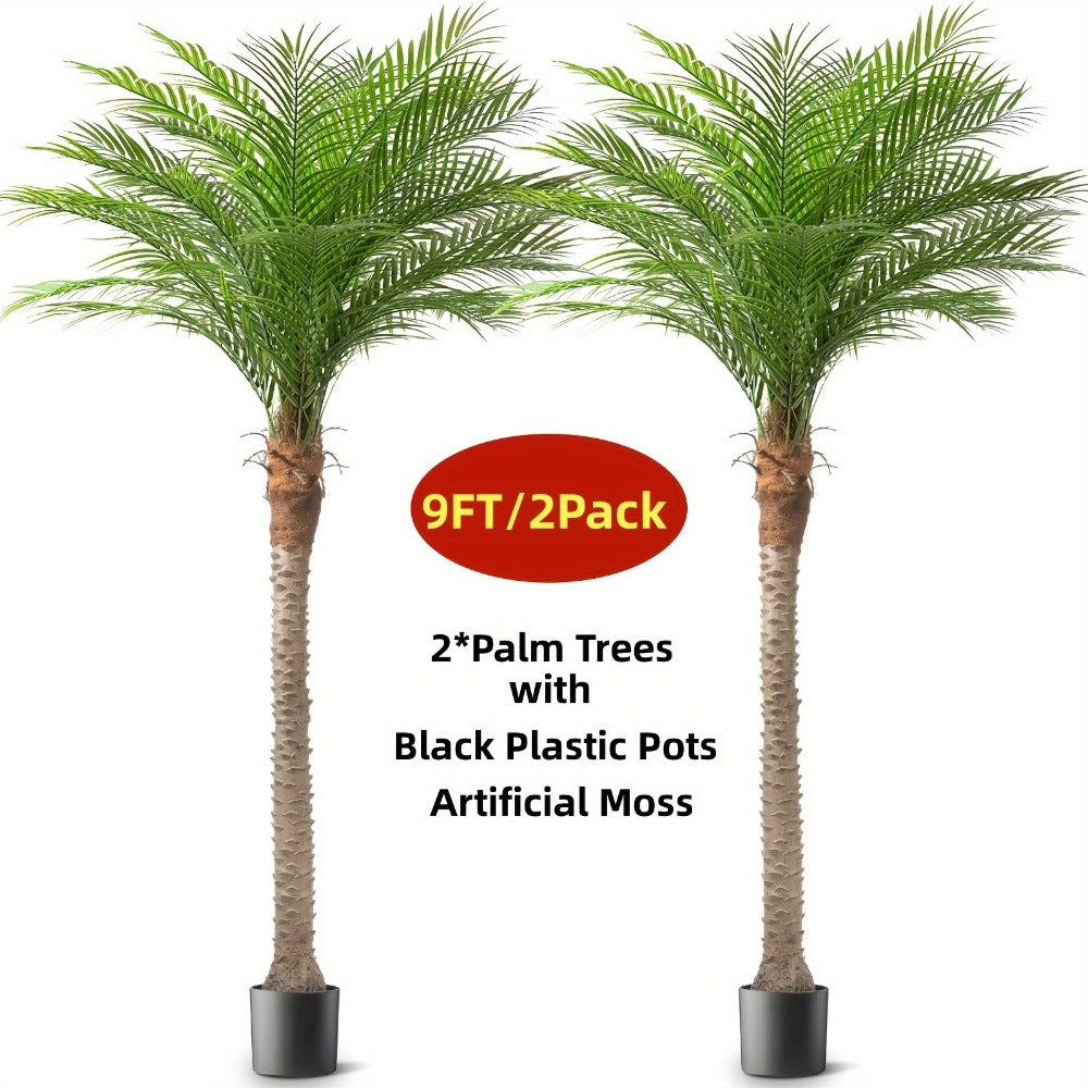 Large Artificial Palm Tree with Textured Trunk, Green Fronds and Three Exact Height-and-Pack Checkout Options