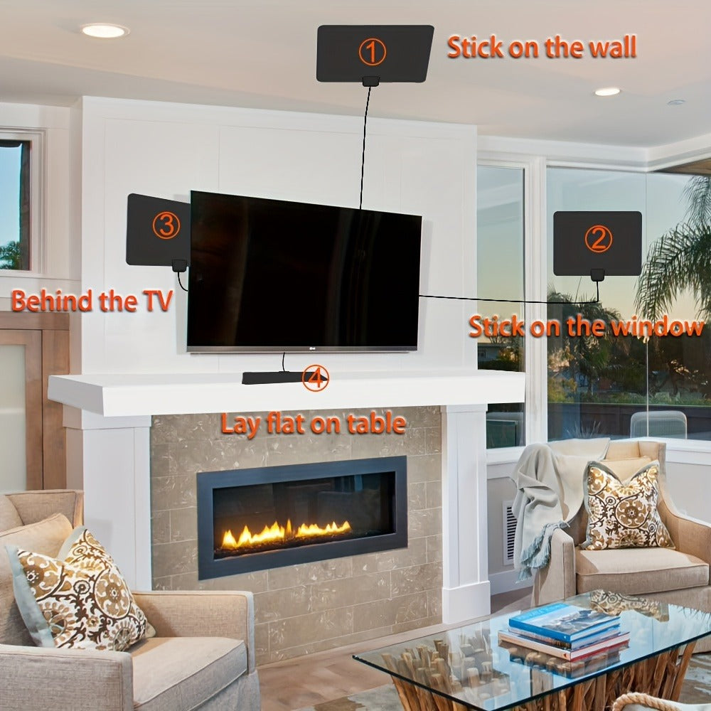 TV Antenna with Flexible Square Panel, 13.3-Foot Coaxial Cable, USB Power Lead and Adhesive Indoor Setup