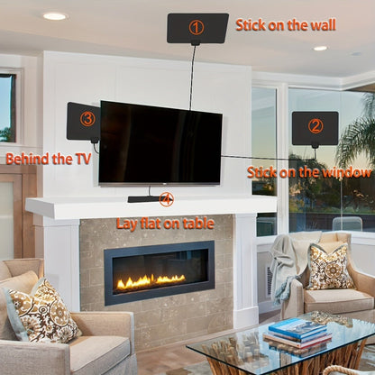TV Antenna with Flexible Square Panel, 13.3-Foot Coaxial Cable, USB Power Lead and Adhesive Indoor Setup