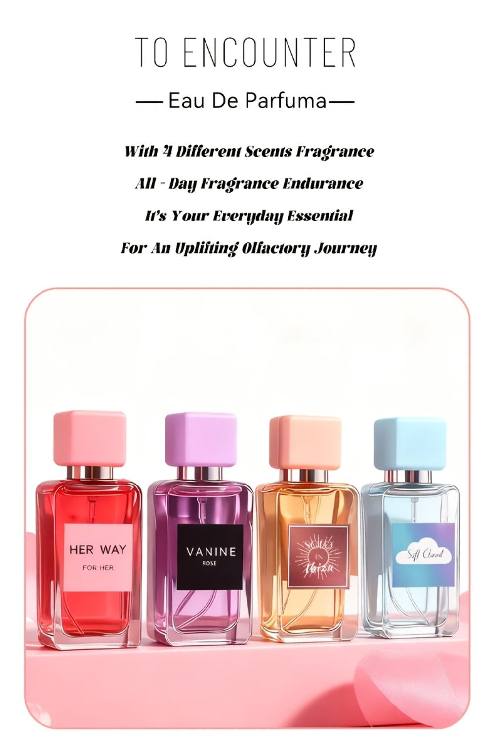Perfume Gift Set for Women with Four 20ml Eau de Parfum Sprays, Floral Labels and Pink Display Box