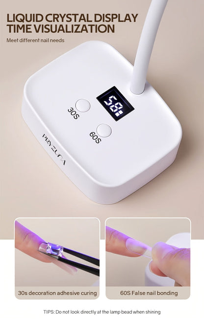 Gooseneck Stand LED Nail Lamp with Nine Dual-Light Beads, LCD Base, Two Timers and Type-C Charging